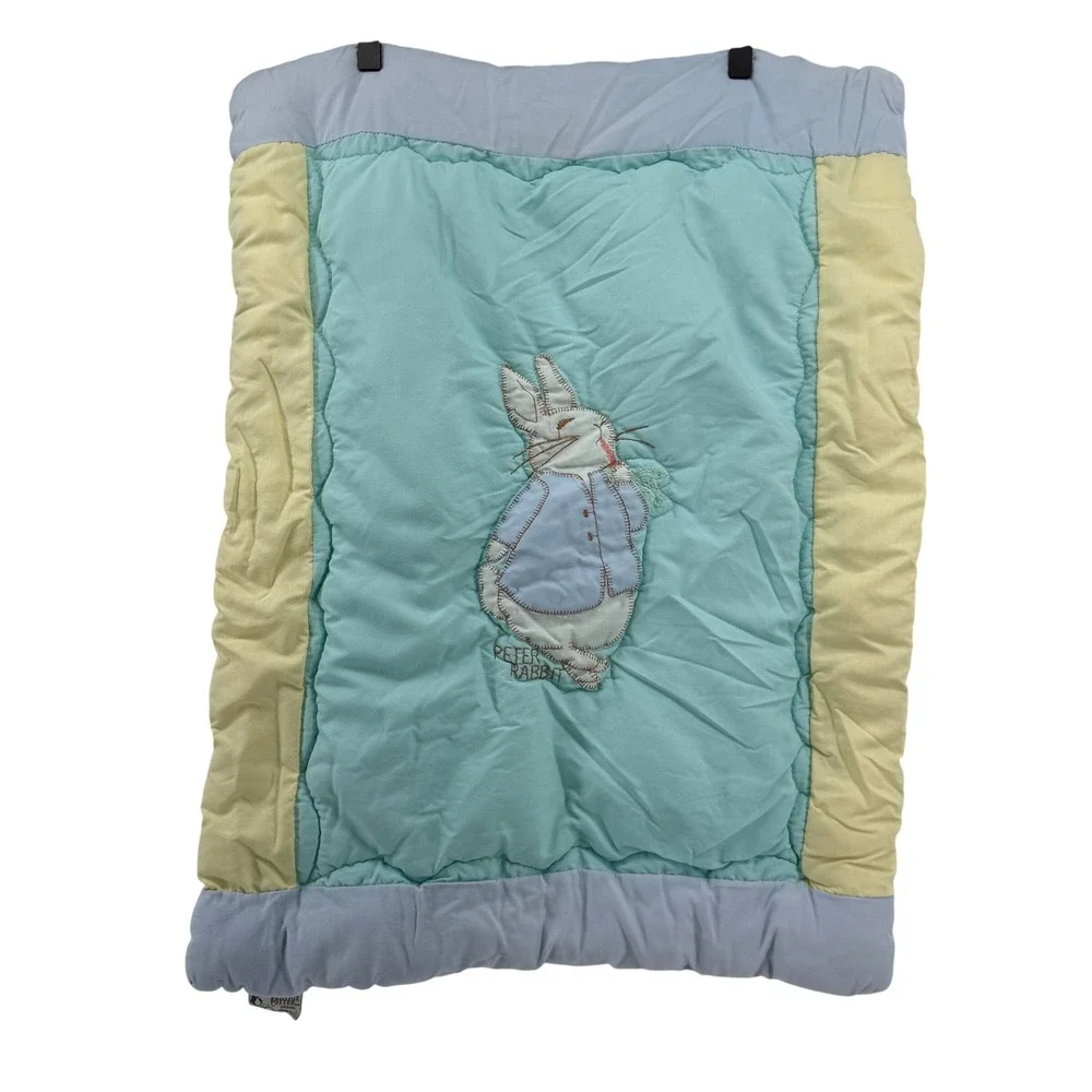 Vintage Beatrix Potter Peter Rabbit Baby Quilt Blanket Quiltex USA 21x26